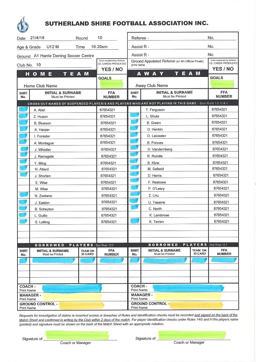 Match Sheet Procedures - SSFA